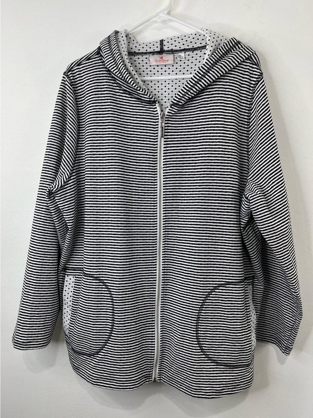 🖤✨ Quacker Factory Size XL Striped Zip-Up Hooded Jacket ✨🖤